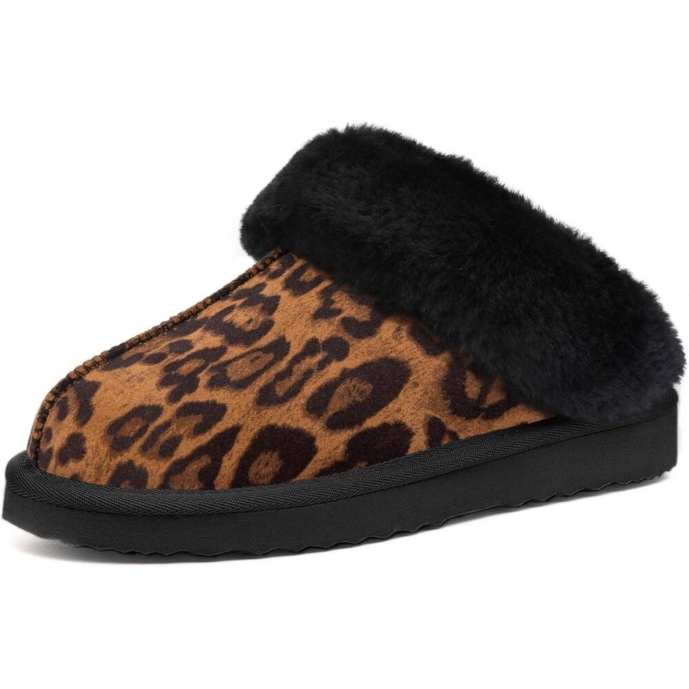 ⚡Women Leopard Print Fuzzy Ethylene Vinyl Acetate Faux Fur Faux Suede‎ Slipper